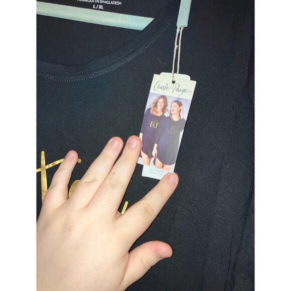 NWT Charlie Paige "Better Not Pout" Black Gold Lettering Nightgown Size L/XL - Picture 3 of 7